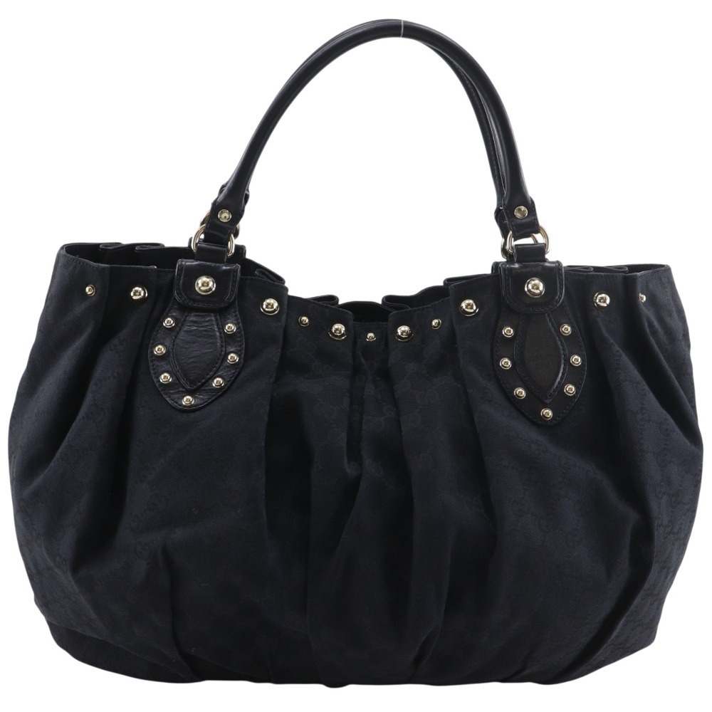 GUCCI Studded Tote Bag GG Canvas Black